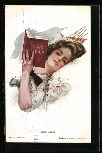 Künstler-AK Harrison Fisher: Love Lyrics, Frau liest ein Buch