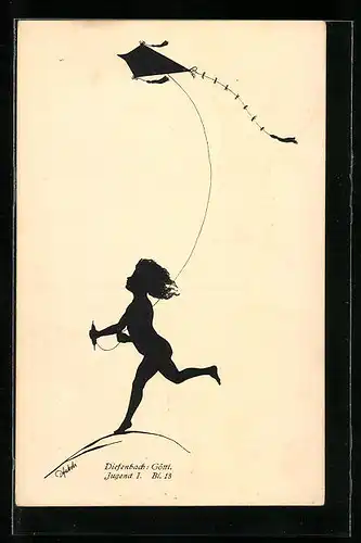 Künstler-AK Diefenbach: Göttliche Jugend 1. Blatt 18, Knabe lässt seinen Drachen steigen