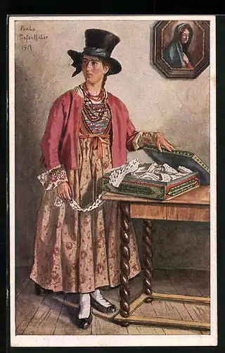 Künstler-AK Ampezzo, Italienerin in Tracht mit Spitze