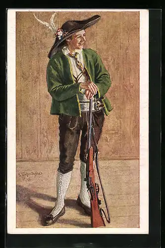 Künstler-AK Passeier, Italiener in Tracht mit Gewehr