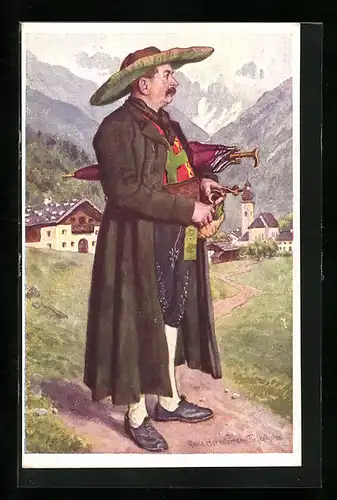 AK Italiener in Tracht mit einem Schirm