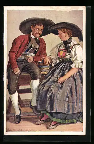 Künstler-AK Italienisches Paar in Tracht aus dem Sarnthal