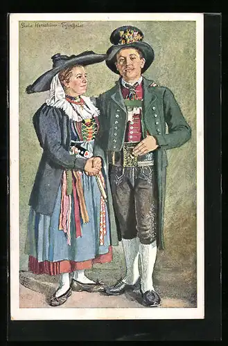 Künstler-AK Gröden, Italienisches Paar in Tracht