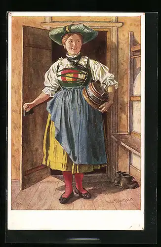 Künstler-AK Italienerin in Tracht aus dem Pustertal