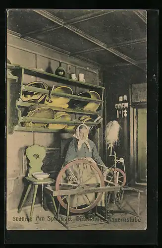 AK Italienerin am Spinnrad in einer Eisacktaler Bauernstube