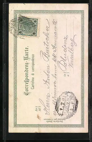 AK Sarnerin in Tracht mit einem Schirm