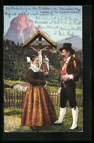 AK Costumi di Val Gardena, Dolomiti, Paar in Tracht