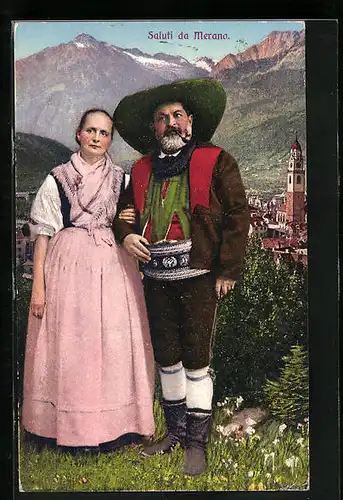 AK Tiroler Paar in Tracht aus Meran