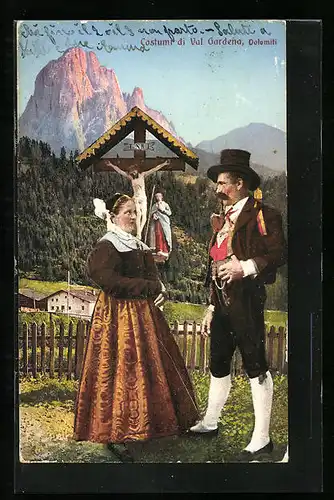 AK Costumi di Val Gardena /Dolomiti, Paar in Tiroler Tracht