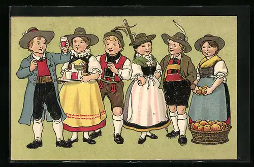 AK Italiener in Tracht beim Umtrunk nach der Ernte