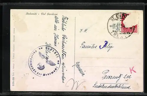 AK Dolomiti-Val Gardena, Italienische Familie in Trachten