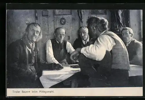AK Tiroler Bauern beim Mittagsmahl
