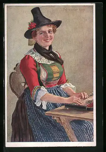 Künstler-AK Junge Frau in Tracht aus der Lienzergegend, Pustertal