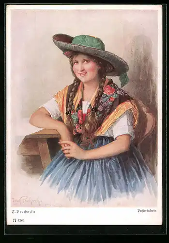 Künstler-AK Pustertalerin in Tracht mit Hut