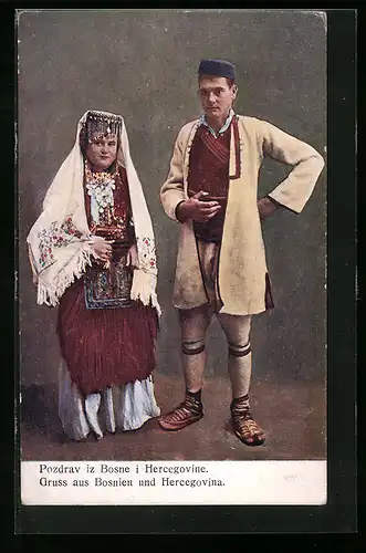 AK Paar in Tracht aus Bosnien und Hercegovina
