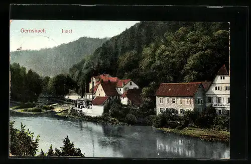 AK Gernsbach, Häuserpartie auf der Insel