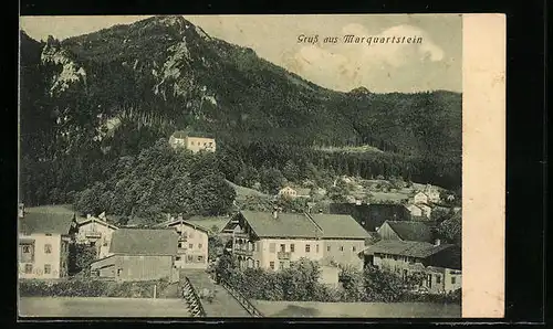 AK Marquartstein, Teilansicht mit Gebirgswand