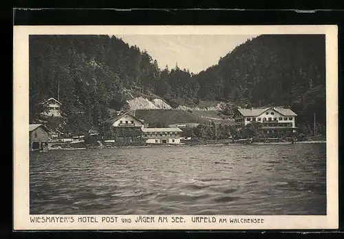 AK Urfeld am Walchensee, Wiesmayer's Hotel Post und Jäger am See