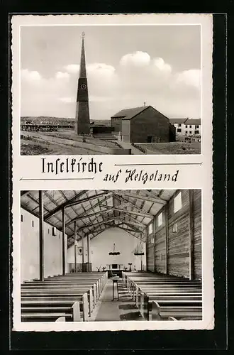 AK Helgoland, Inselkirche, Aussen- und Innenansicht