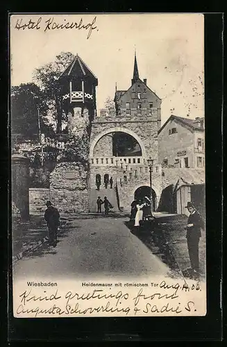 AK Wiesbaden, Heidenmauer mit römischem Tor