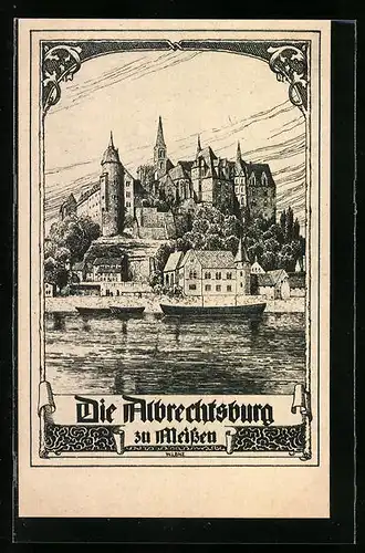 Künstler-AK Meissen, Blick auf die Albrechtsburg