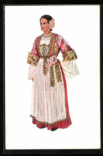 AK Junge Frau in Tracht aus Dalmatien, Dobrota, B. Kotor