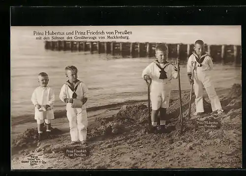 AK Prinz Hubertus und Prinz Friedrich von Preussen mit den Söhnen des Grossherzogs von Mecklenburg