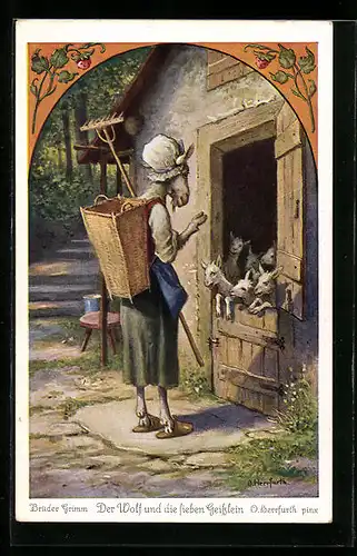 Künstler-AK Oskar Herrfurth: Märchen vom Wolf und den sieben Geisslein