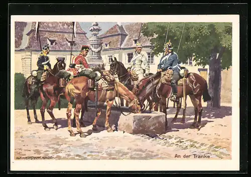 Künstler-AK Anton Hoffmann - München: Kavallerie an der Tränke