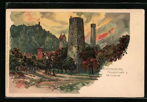 Künstler-AK Fritz Bergen: Ravensburg, Falkenturm und Veitsburg