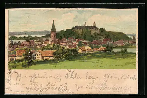 Künstler-AK Carl Biese: Plön, Totalansicht der Stadt