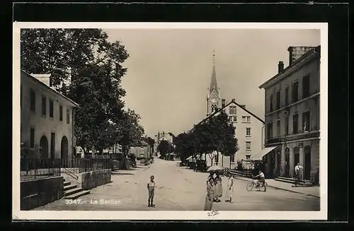 AK Le Sentier, Strassenpartie im Ortskern mit Kirche