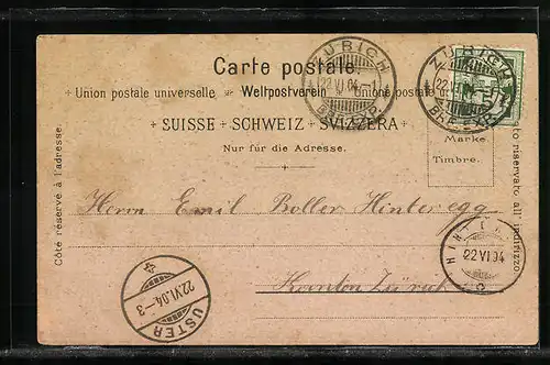 Lithographie Flüelen, Ortsansicht am Wasser mit Berggipfeln