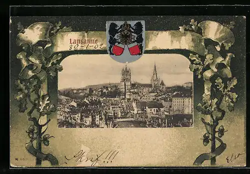 AK Lausanne, Teilansicht der Stadt, Wappen