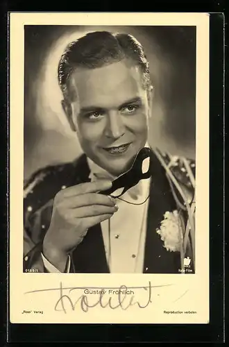 AK Schauspieler Gustav Fröhlich mit Maske, mit original Autograph