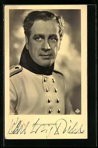AK Schauspieler Karl Ludwig Diehl in Uniform, mit original Autograph