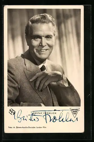 AK Schauspieler Gustav Fröhlich in Anzug und Krawatte, Originalautograph