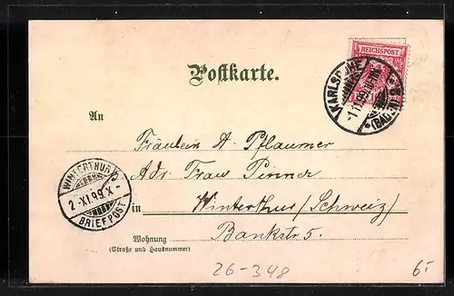 Künstler-AK Carl Münch: Karlsruhe, Kaiserstrasse mit Geschäften und Strassenbahn