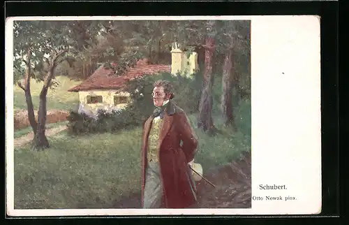 Künstler-AK Komponist Franz Schubert macht einen Spaziergang