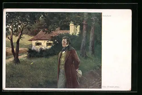 Künstler-AK Franz Schubert bei einem Spaziergang