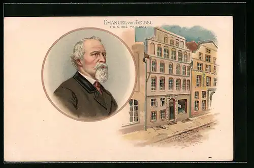 Lithographie Portrait von Emanuel von Geibel, 1815-1884