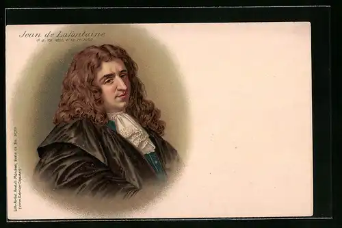 Lithographie Portrait von Jean de Lafontaine, 1621-1695