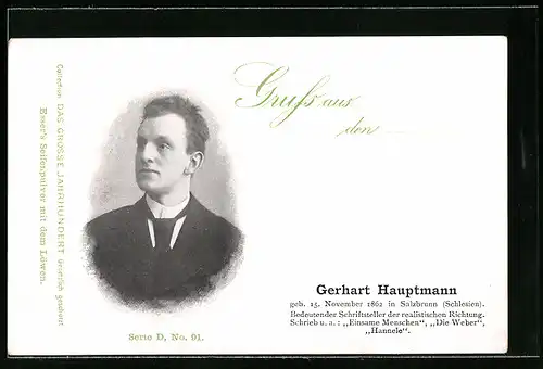 AK Gerhart Hauptmann, Schriftsteller, Geb. 1862