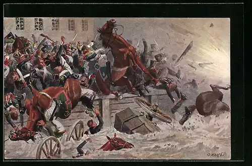 Künstler-AK O. Merte: Sprengung der Elsterbrücke am 19. Oktober 1813