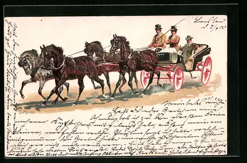 Künstler-AK O. Merte: Vierspännige Kutsche