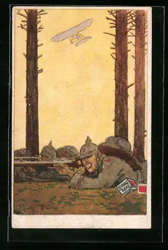 Künstler-AK Soldaten im Schützengraben mit Leibnitz Keksen, Reklame