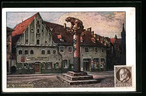 Künstler-AK Ingolstadt, Nagelung der Eisernen Kriegssäule 1916 vor dem Gasthaus zum Kritschenbräu