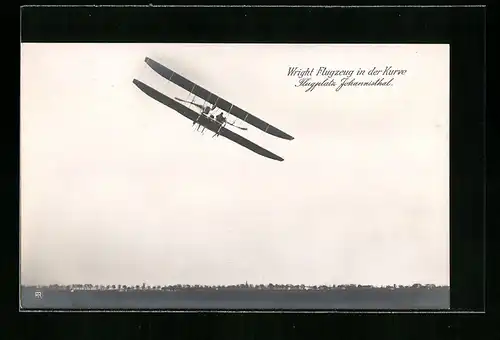 AK Berlin-Johannisthal, Wright Flugzeug in der Kurve, Flugzeug Johannisthal