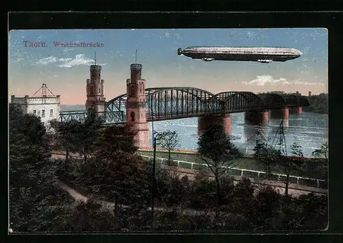 AK Thorn, Zeppelin über der Weichselbrücke