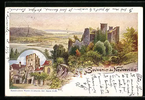 Künstler-AK Neuveville, Burgruine mit Aussicht